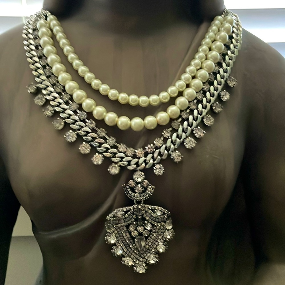 Pearl and Rhinestone Statement Necklace